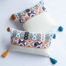 Embroidered blue tufted pillow cover bedroom boho cushion
