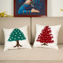 Embroidered christmas tree red & green cushion cover living room