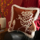 Embroidered dragon year pillowcase rust & white living room decor