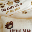 Embroidered fleece winter bedding set cream bedroom teddy bear design