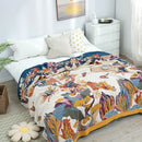 Embroidered floral blue & cream decorbites cotton gauze bedroom blanket