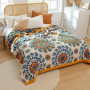 Embroidered floral blue & cream decorbites cotton gauze bedroom blanket