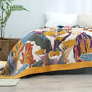 Embroidered floral blue & cream decorbites cotton gauze bedroom blanket