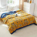 Embroidered floral blue & cream decorbites cotton gauze bedroom blanket