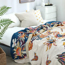 Embroidered floral blue & cream decorbites cotton gauze bedroom blanket