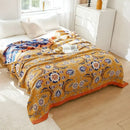 Embroidered floral blue & cream decorbites cotton gauze bedroom blanket