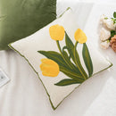 Embroidered flower pillowcase cover cream tulip living room decor