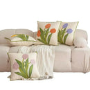 Embroidered flower pillowcase cover cream tulip living room decor