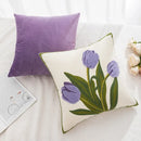 Embroidered flower pillowcase cover cream tulip living room decor