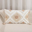 Embroidered geometric leaves pillow cover living room tasseled decor