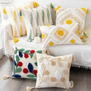Embroidered geometric leaves pillow cover living room tasseled decor