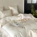 Embroidered lace princess bedding set cream floral bedroom decor