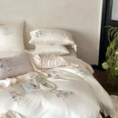 Embroidered lace princess bedding set cream floral bedroom decor