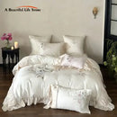 Embroidered lace princess bedding set cream floral bedroom decor