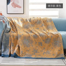 Embroidered mustard & navy cotton gauze summer quilt bedroom blanket