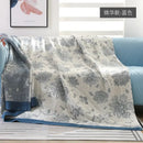 Embroidered mustard & navy cotton gauze summer quilt bedroom blanket