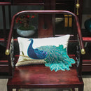 Embroidered peacock design cream satin cushion cover living room