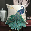 Embroidered peacock design cream satin cushion cover living room