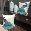 Embroidered peacock design cream satin cushion cover living room