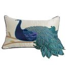 Embroidered peacock design cream satin cushion cover living room