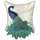 Embroidered peacock design cream satin cushion cover living room