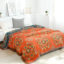 Embroidered teal & cream cotton sofa throw blanket living room quilt