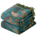 Embroidered teal & cream cotton sofa throw blanket living room quilt