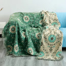 Embroidered teal & cream cotton sofa throw blanket living room quilt
