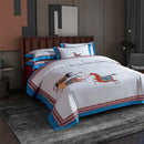Embroidered white bedding set with galloping horse bedroom decor