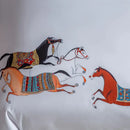 Embroidered white bedding set with galloping horse bedroom decor