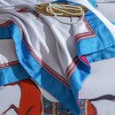 Embroidered white bedding set with galloping horse bedroom decor