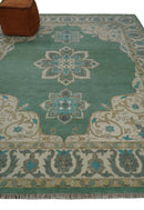Emerald Green 8x10 Hand Knotted Vintage Persian Medallion Traditional Rug | TRDCP768810