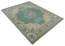 Emerald Green 8x10 Hand Knotted Vintage Persian Medallion Traditional Rug | TRDCP768810