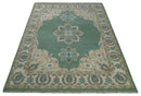 Emerald Green 8x10 Hand Knotted Vintage Persian Medallion Traditional Rug | TRDCP768810