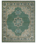 Emerald Green 8x10 Hand Knotted Vintage Persian Medallion Traditional Rug | TRDCP768810