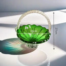 Emerald green glass fruit basket with crystal handle living room tray