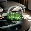 Emerald green glass fruit basket with crystal handle living room tray