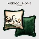 Emerald green velvet birds floral print cushion cover living room
