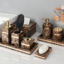 Emperador dark marble bathroom set brown & gold accessories