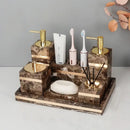 Emperador dark marble bathroom set brown & gold accessories