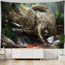 Enchanted forest tapestry blue bear and woman art bedroom decor