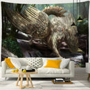 Enchanted forest tapestry blue bear and woman art bedroom decor