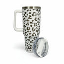 Engraved Leopard Print 40 oz Tumbler with Handle and Straw Lid