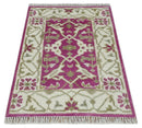 Entryway 2x3 Pink and Ivory Hand Knotted Oriental Oushak  Wool Area Rug