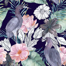 Grey Birds and Large Flowers Wallpaper