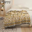 Ethnic bohemian blanket cream & mustard knit throw living room decor