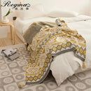 Ethnic bohemian blanket cream & mustard knit throw living room decor