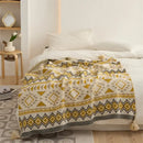 Ethnic bohemian blanket cream & mustard knit throw living room decor
