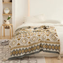 Ethnic bohemian blanket cream & mustard knit throw living room decor