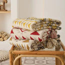Ethnic bohemian blanket cream & mustard knit throw living room decor